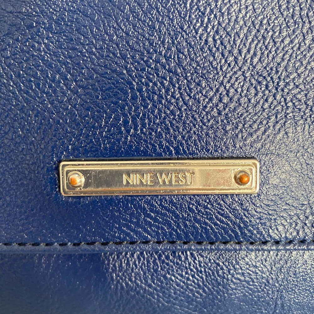 Nine West 2 shade blue vegan leather multi compartment shoulder bag14”x10”x5”EUC - Picture 2 of 16